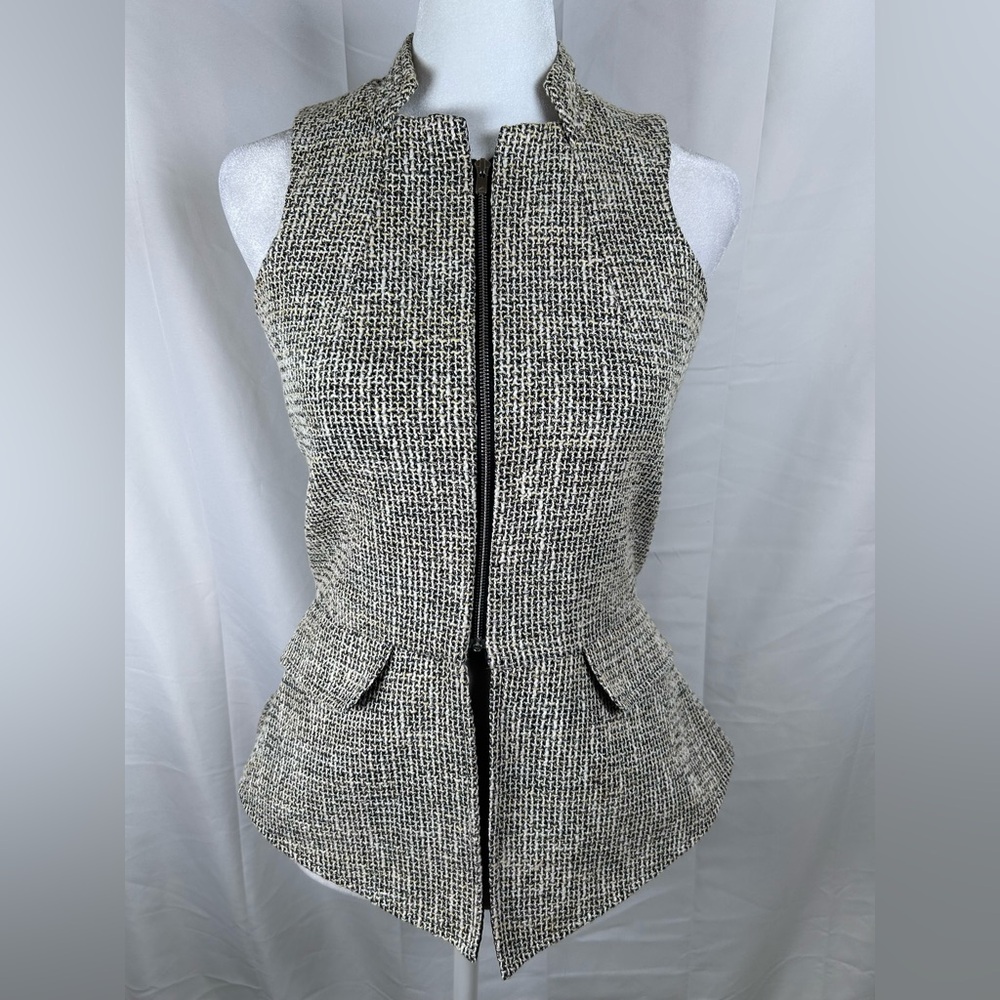 Hunter Dixon Tweed Peplum Vest Women’s XS / 2 Yellow Black Sleeveless Mock Neck